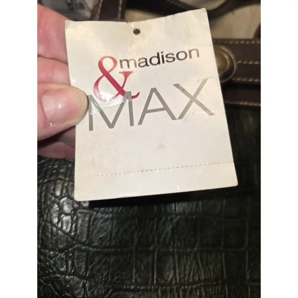 Madison & Max Green & Brown Crock Embossed Leather Hand Bag Y2K Style NWT Boho